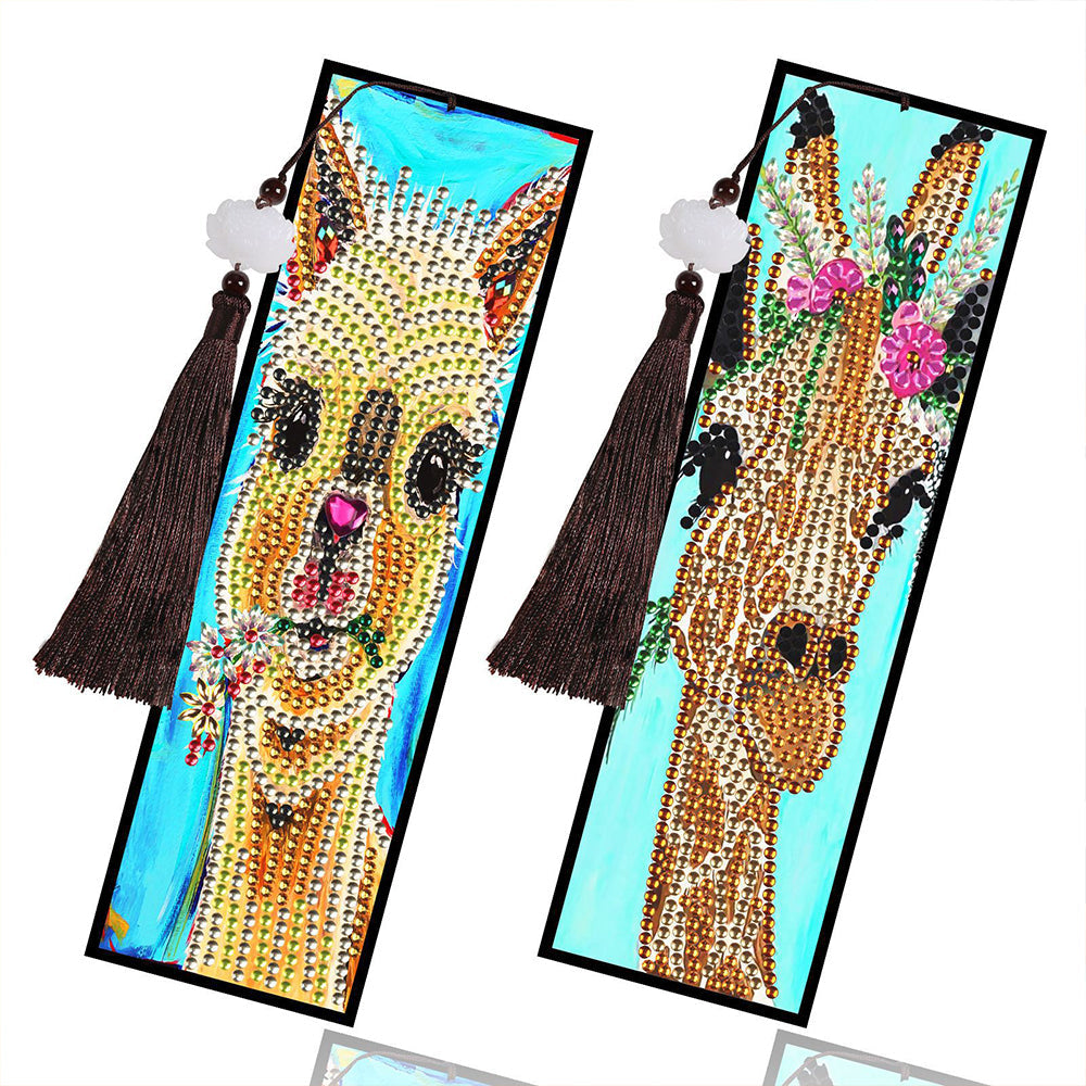 2 Stuks Giraffe en Alpaca Leren Boekenlegger Diamond Painting