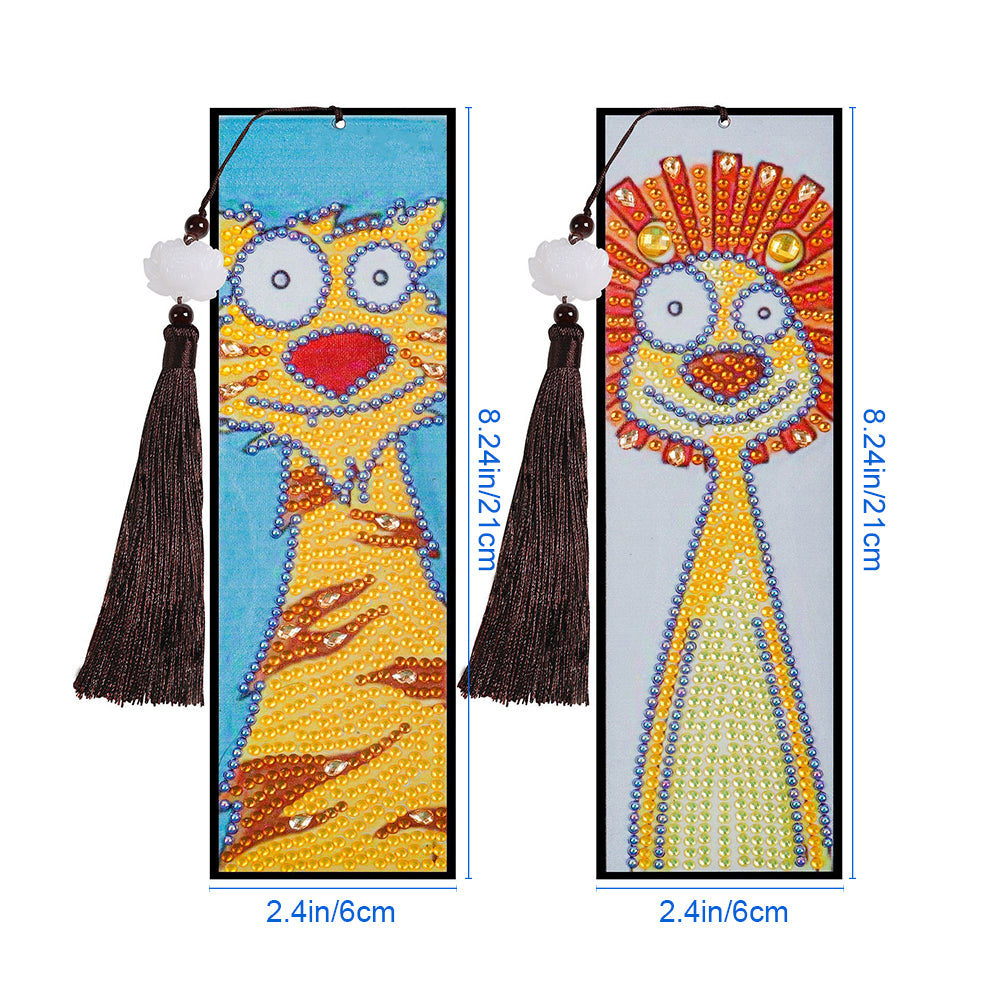 2 Stuks Cartoon Tijger en Leeuw Leren Boekenlegger Diamond Painting