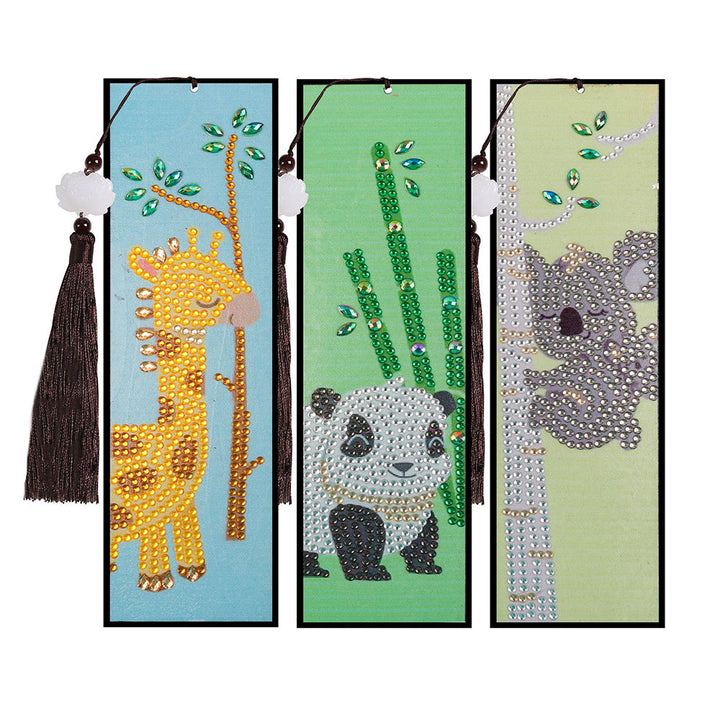 3 Stuks Cartoon Giraffe, Panda en Koala Leren Boekenlegger Diamond Painting