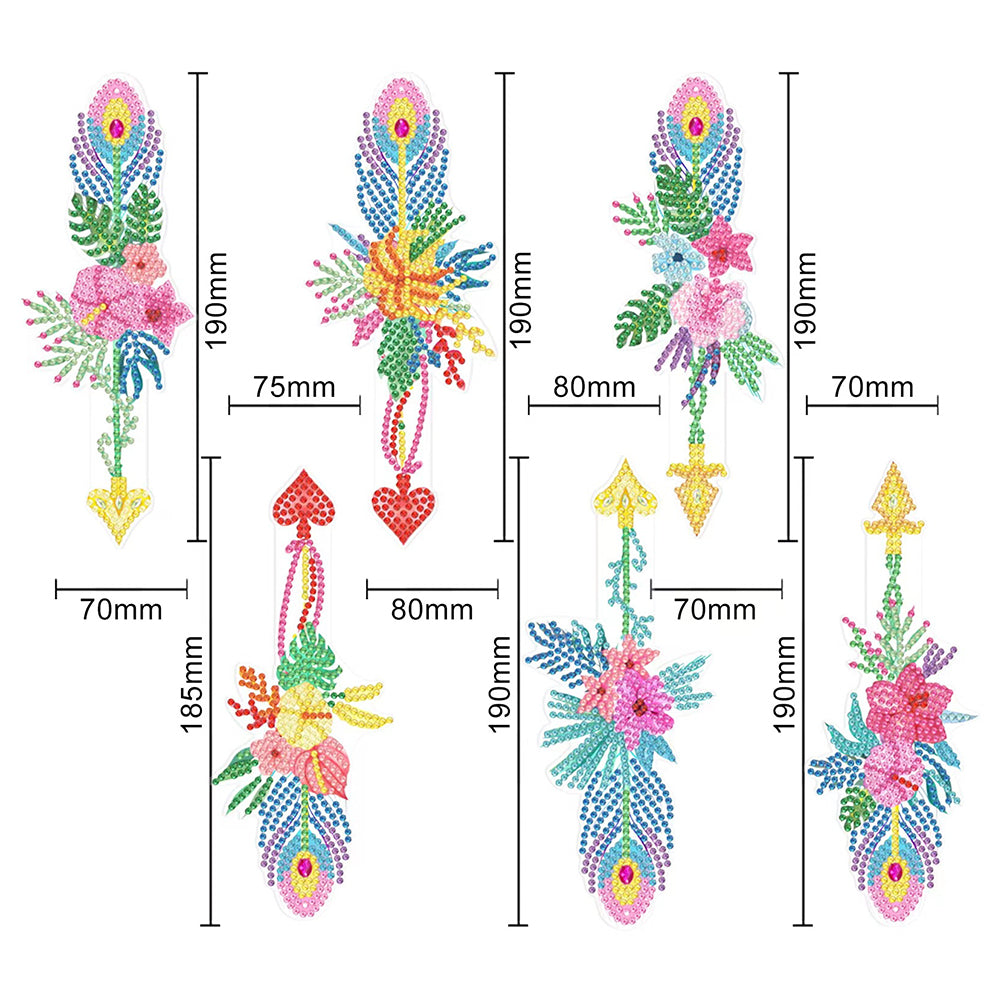 6 Stuks Romantische Bloemen Veer Acryl Boekenlegger Diamond Painting