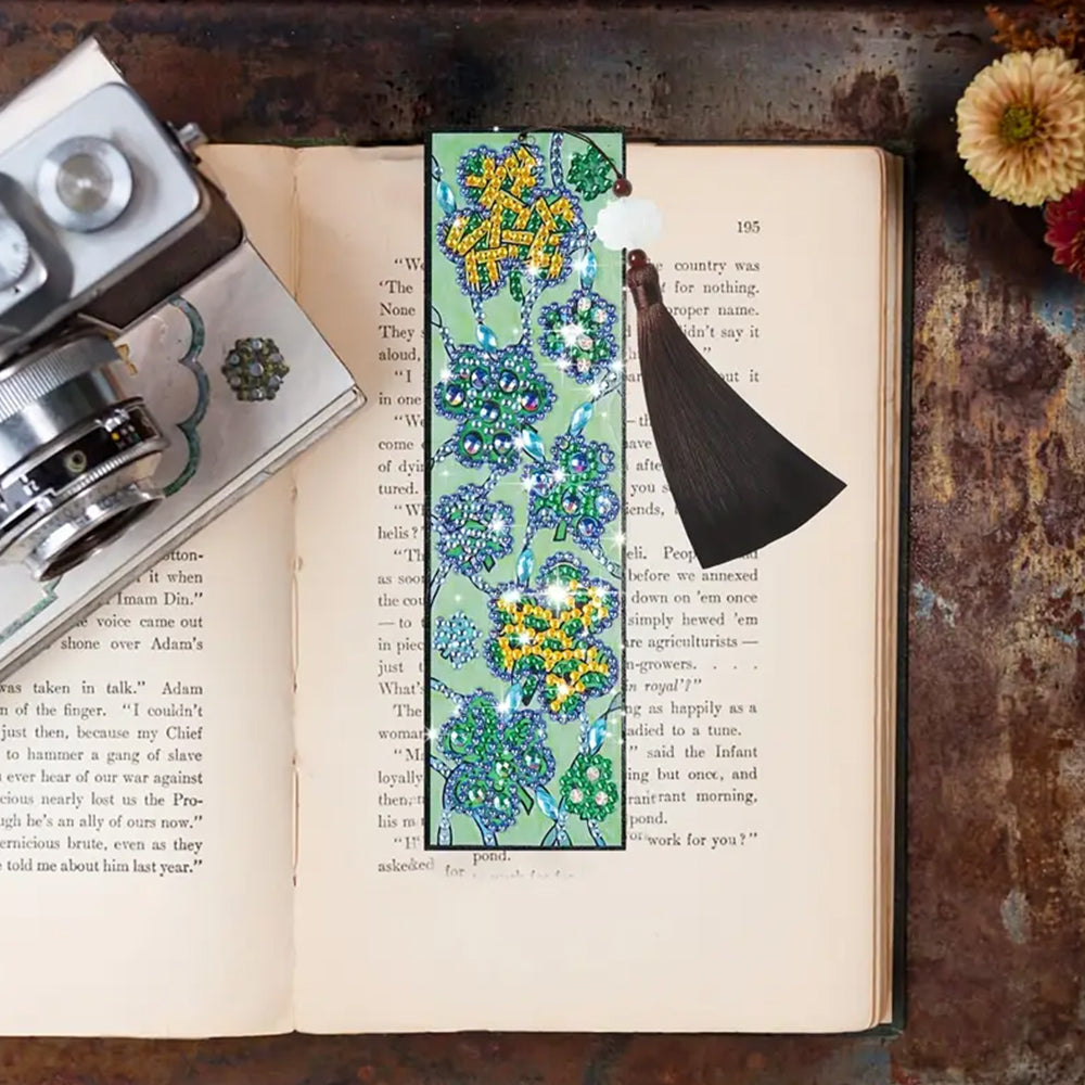 Groene Bloemen Leren Boekenlegger Diamond Painting