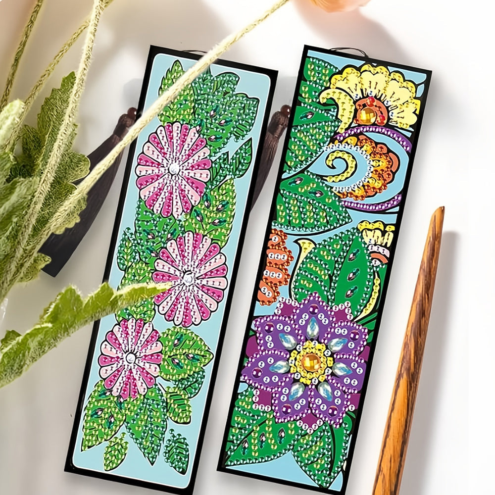 8 Stuks Verschillende Bloemen Leren Boekenlegger Diamond Painting