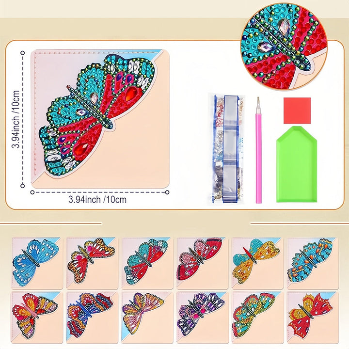 12 Stuks Prachtige Vlinder PU-Hoekhoes Boekenlegger Diamond Painting