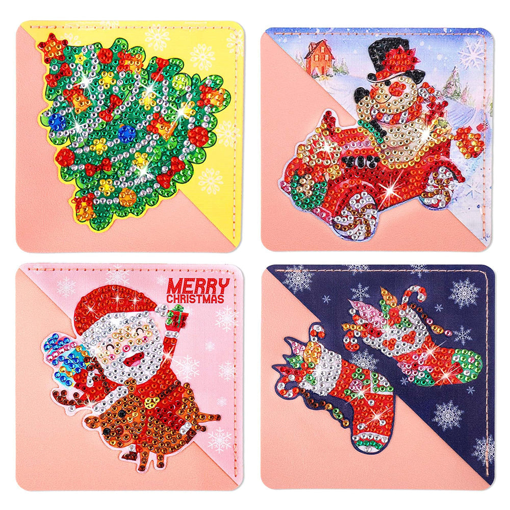 4 Stuks Vrolijk Kerstfeest PU-Hoekhoes Boekenlegger Diamond Painting