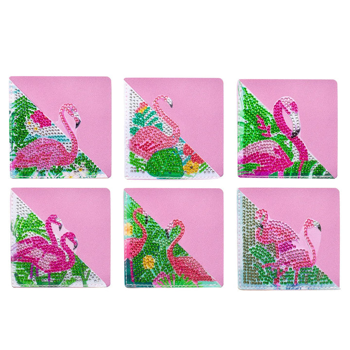 6 Stuks Roze Flamingo PU-Hoekhoes Boekenlegger Diamond Painting