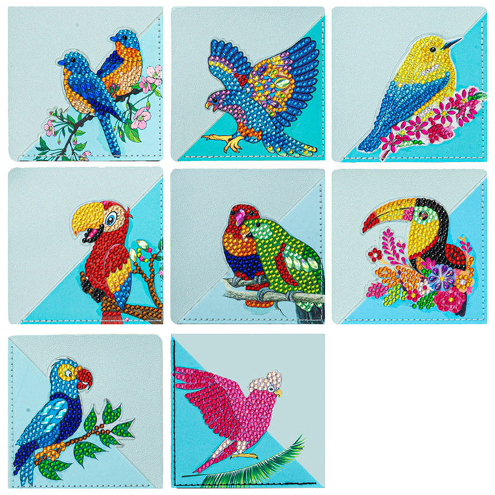 8 Stuks Papegaai en Vogel PU-Hoekhoes Boekenlegger Diamond Painting