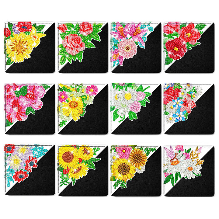 12 Stuks Verschillende Bloemen PU-Hoekhoes Boekenlegger Diamond Painting