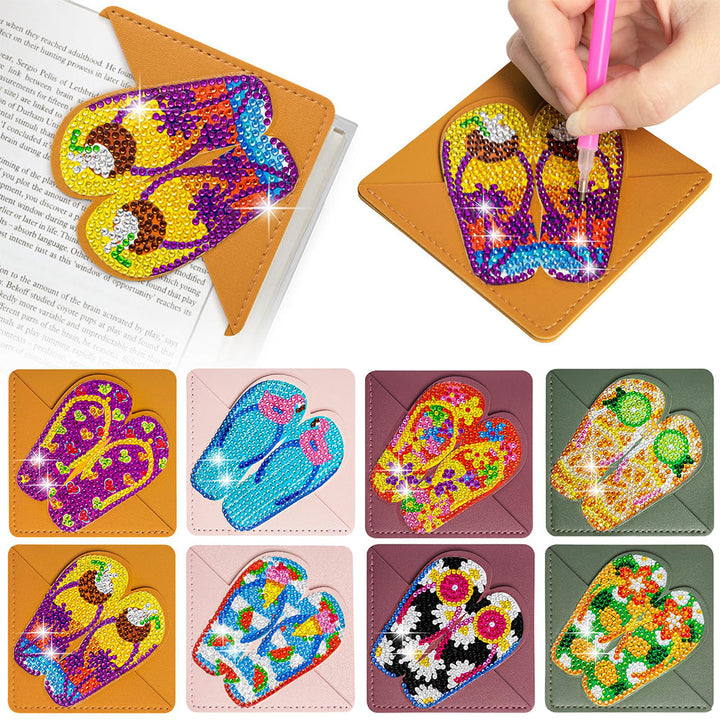 8 Stuks Zomer Slippers PU-Hoekhoes Boekenlegger Diamond Painting