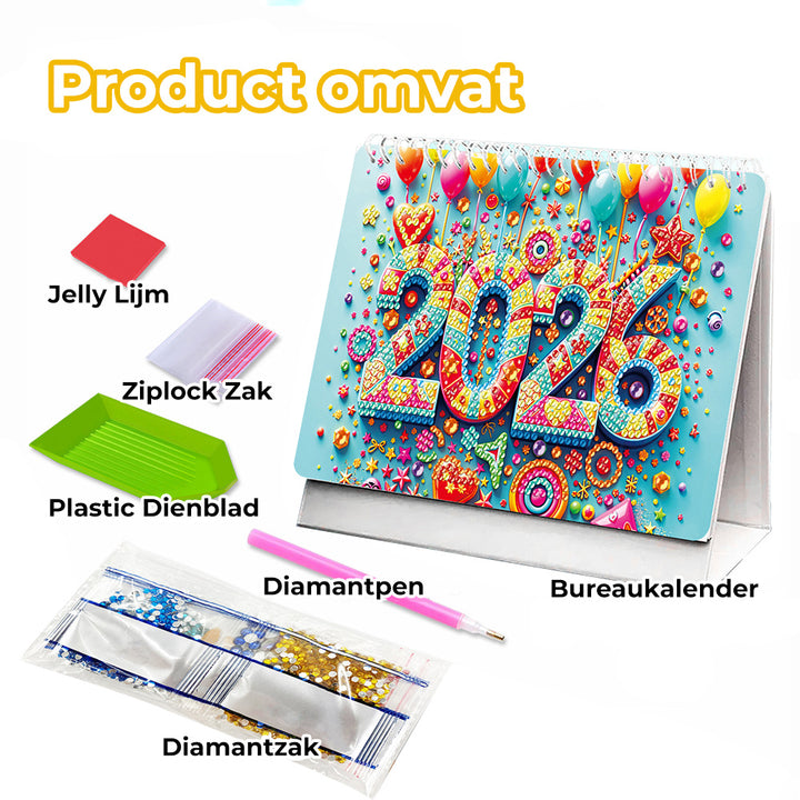 2026 Bureaukalender Diamond Painting | Een Levendig Landschap en Dieren
