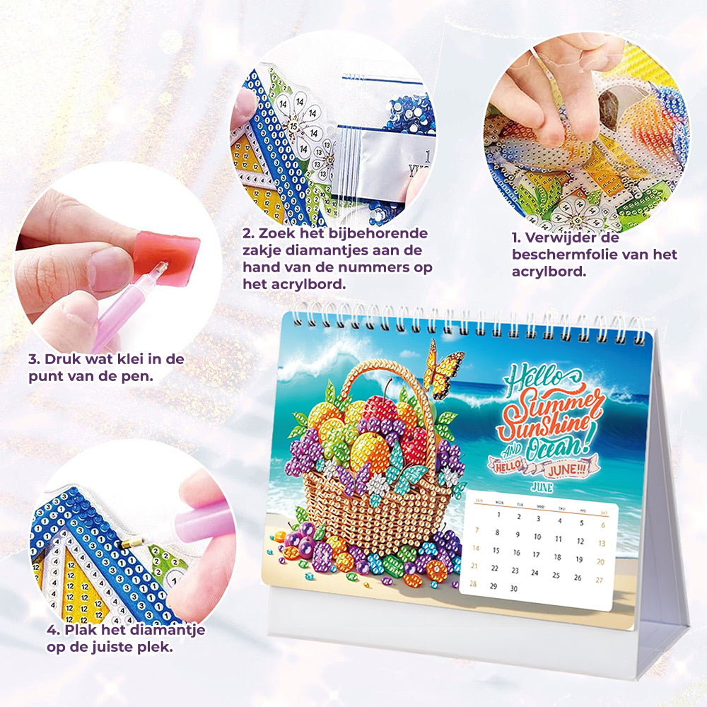 2026 Bureaukalender Diamond Painting | Een Levendig Landschap en Dieren