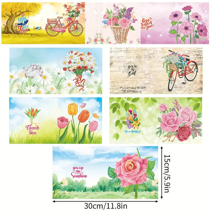 Fiets en Bloemen Wenskaarten | 8 Stuks