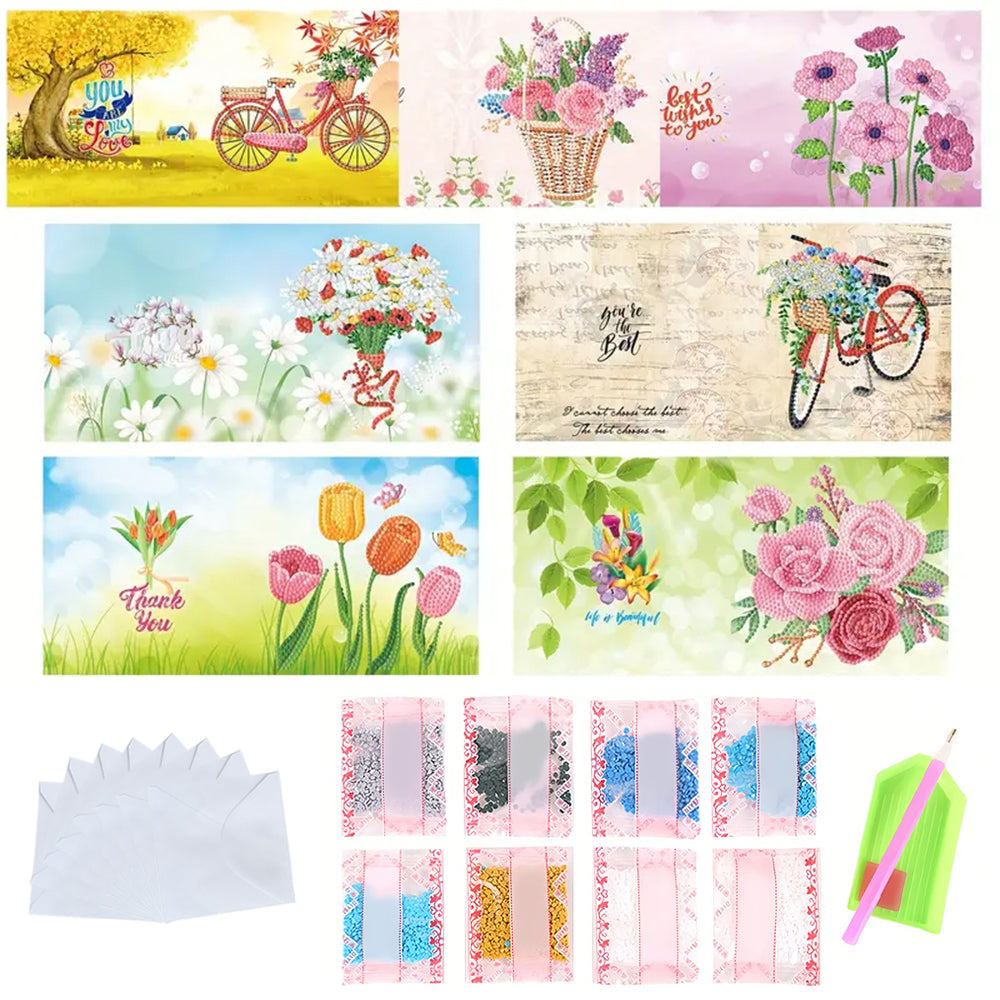 Fiets en Bloemen Wenskaarten | 8 Stuks