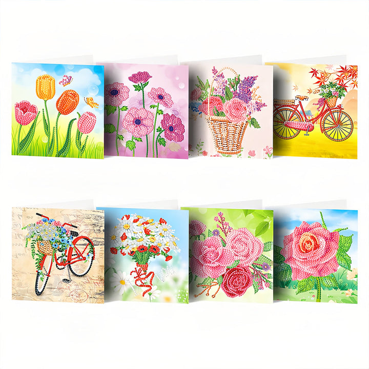 Fiets en Bloemen Wenskaarten | 8 Stuks