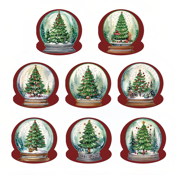 Kerstboom Kristallen Bal Wenskaarten | 8 Stuks