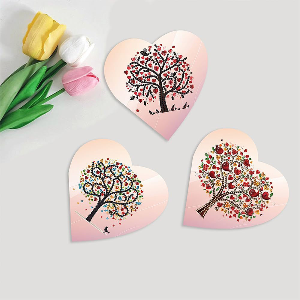 Roze Hart Boom Wenskaarten | 6 Stuks