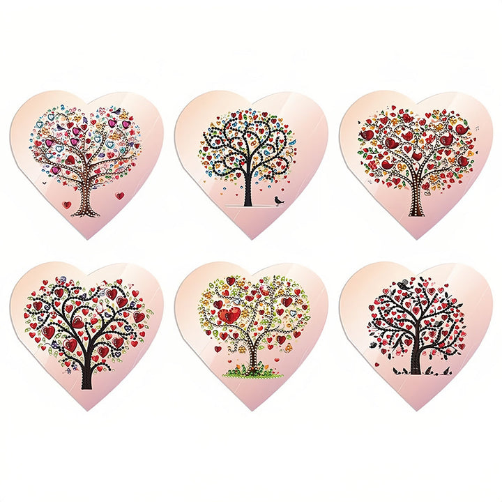 Roze Hart Boom Wenskaarten | 6 Stuks