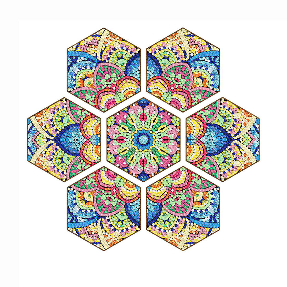 Zeshoekige Mandala Diamant Schilderij Onderzetters 7 Stuks