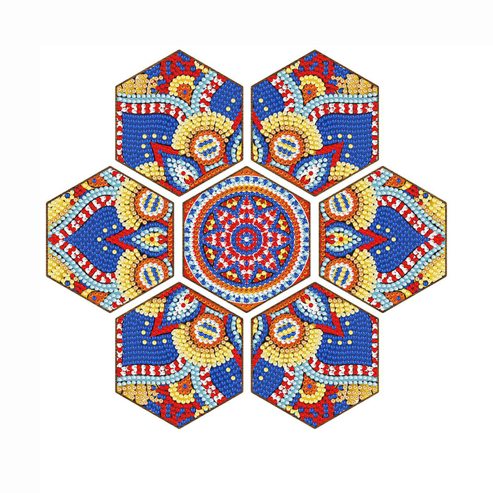 Zeshoekige Mandala Diamond Painting Onderzetters 7 Stuks