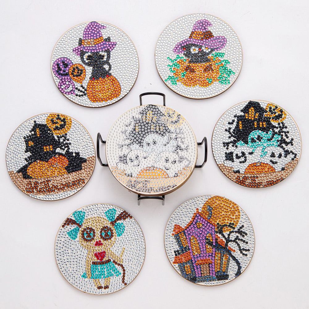 Halloween Diamond Painting Onderzetters 6 Stuks