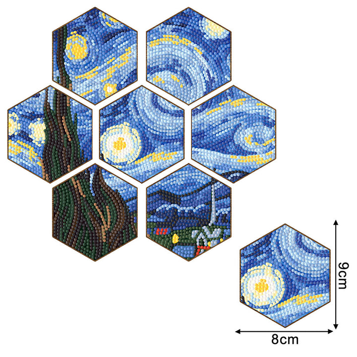 Zeshoekige Sterrenhemel Diamond Painting Onderzetters 7 Stuks