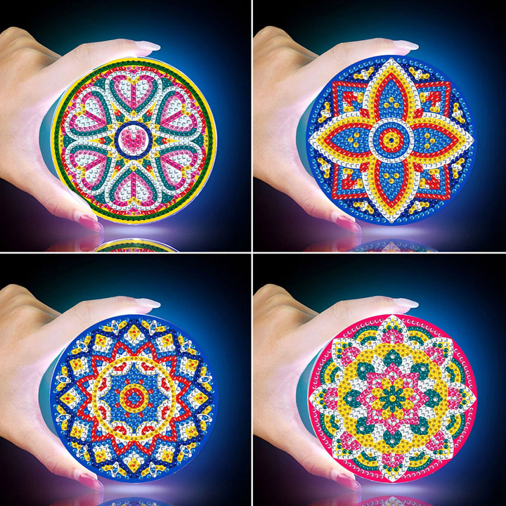 Mandala (met Licht) Diamant Schilderij Onderzetters 1/4 Stuks