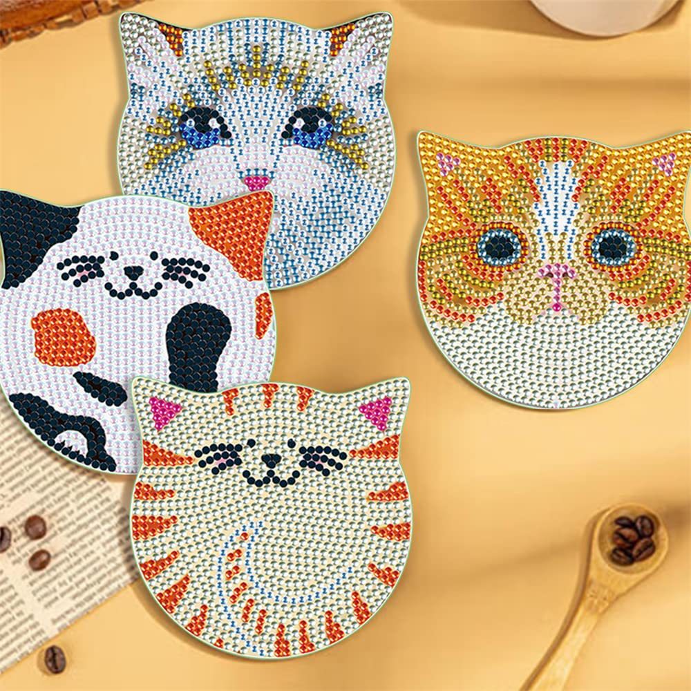 Schattige Katten Diamond Painting Onderzetters 6 Stuks