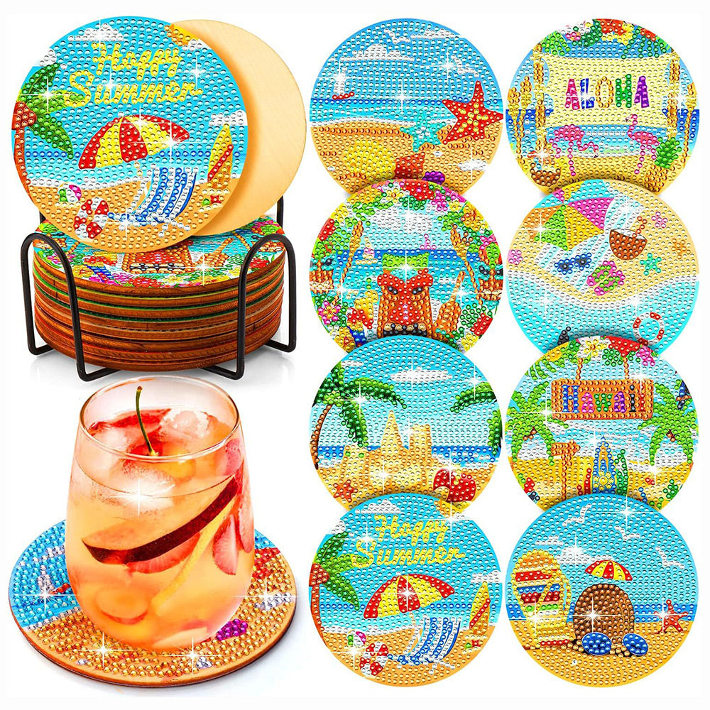 Zomer Strandplezier Diamond Painting Onderzetters 8 Stuks