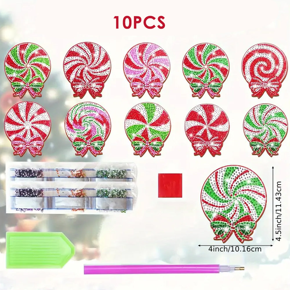 Kerst Lolly Diamond Painting Onderzetters 8/10 Stuks