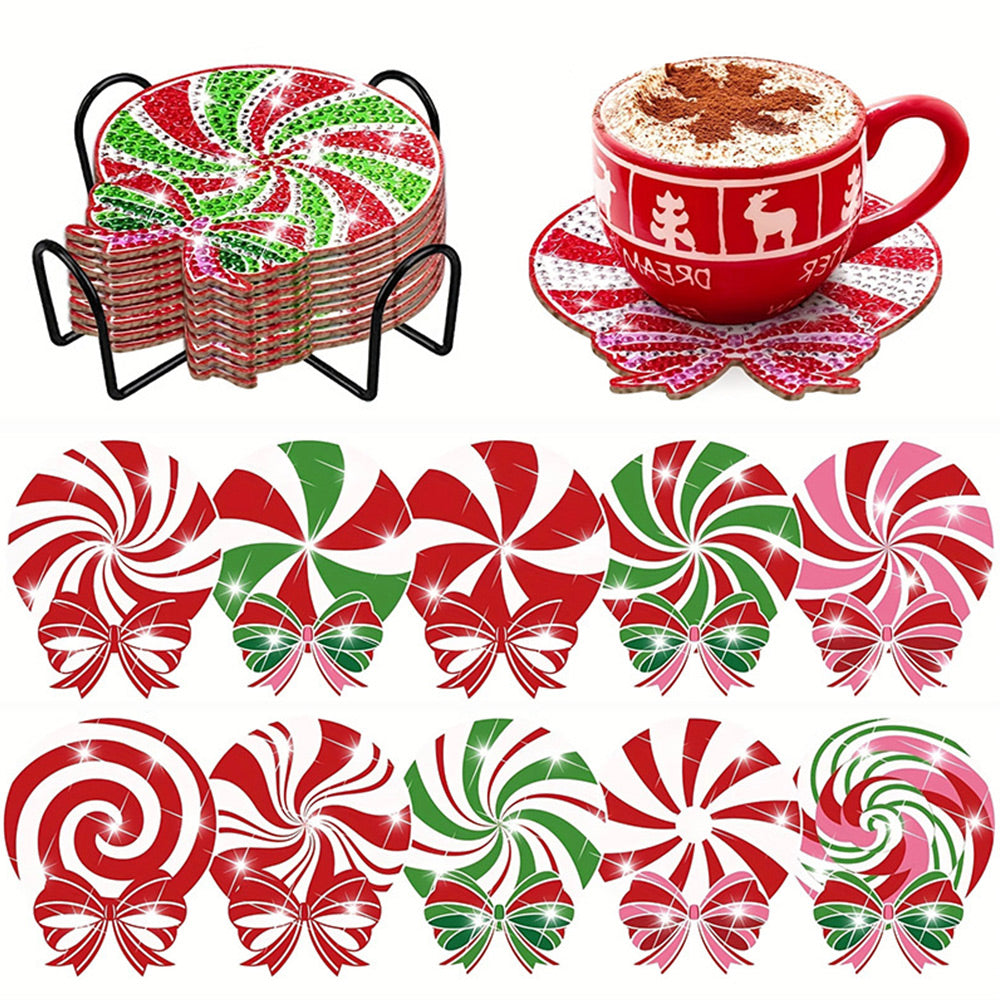 Kerst Lolly Diamond Painting Onderzetters 8/10 Stuks