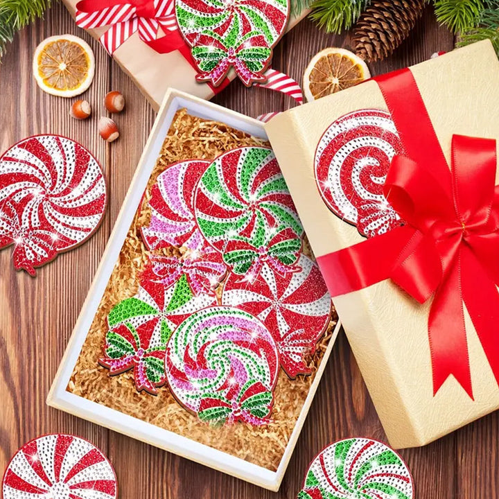 Kerst Lolly Diamond Painting Onderzetters 8/10 Stuks