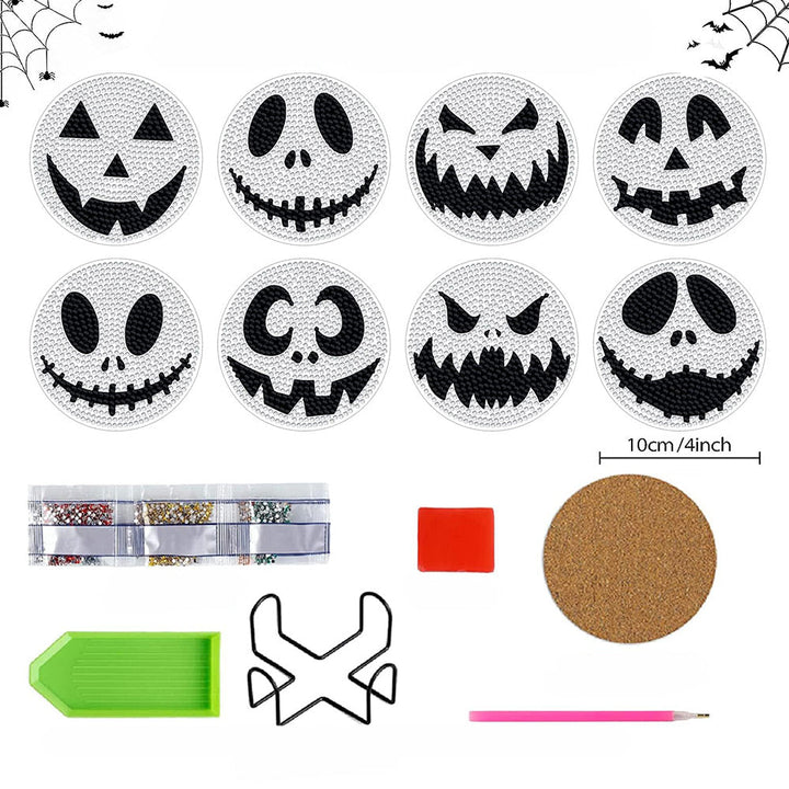 Halloween Skelet Diamond Painting Onderzetters 8 Stuks