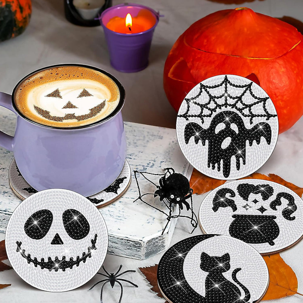 Halloween Skelet Diamond Painting Onderzetters 8 Stuks