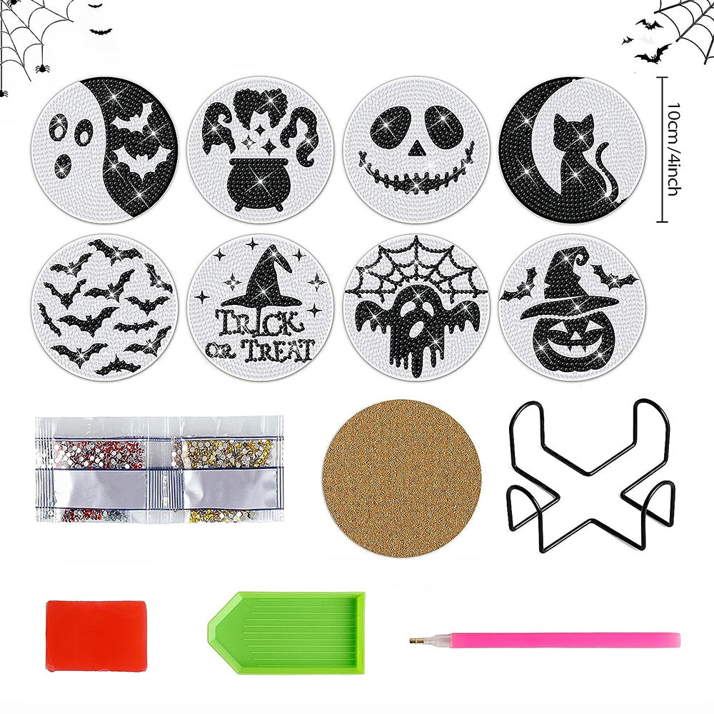 Halloween Skelet Diamond Painting Onderzetters 8 Stuks