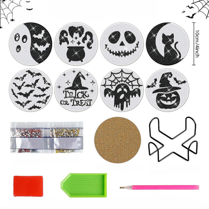 Halloween Skelet Diamond Painting Onderzetters 8 Stuks