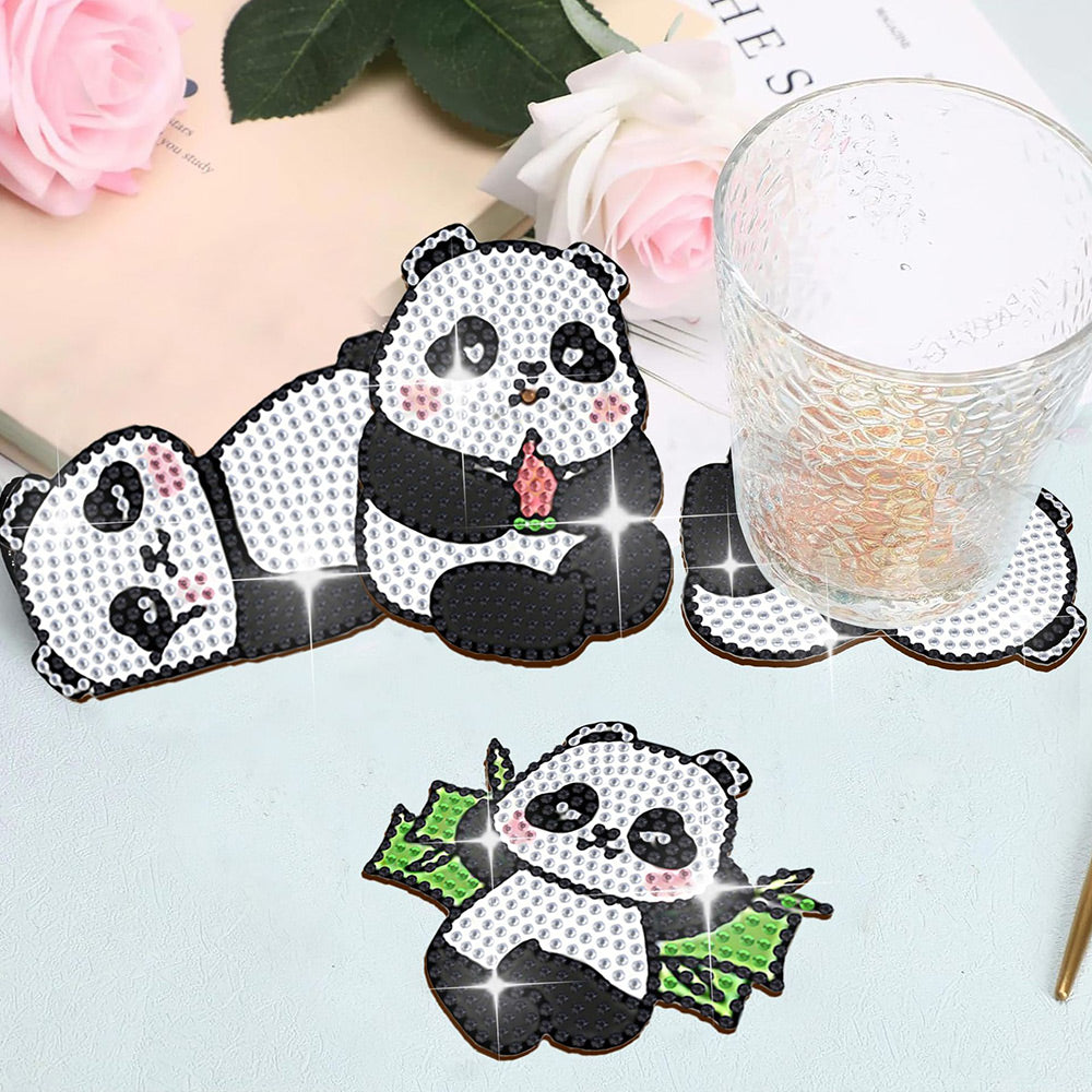 Sportieve Panda Diamond Painting Onderzetters 10 Stuks