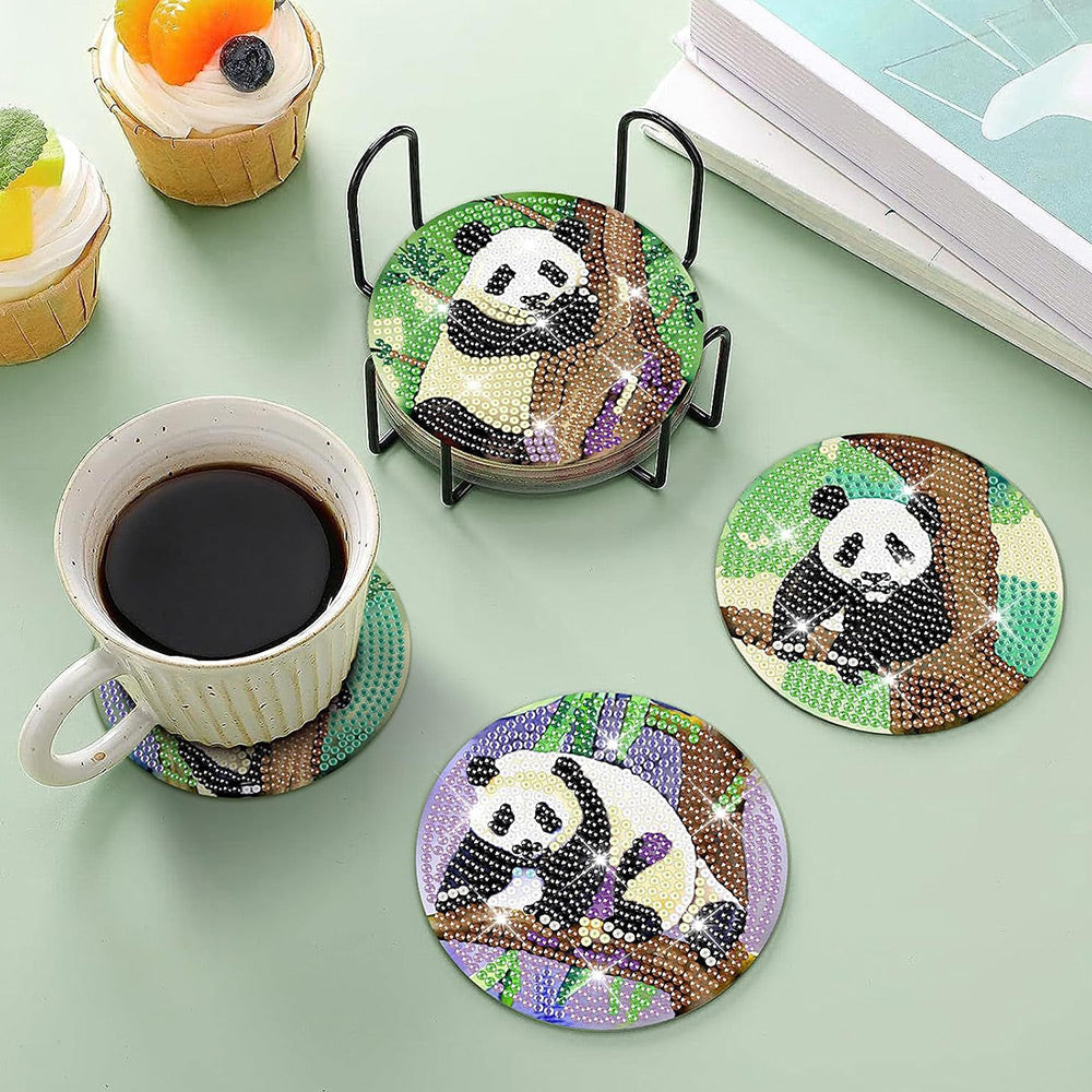 Panda Diamond Painting Onderzetters 8 Stuks