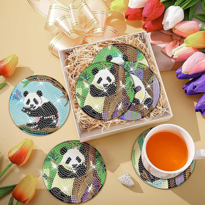 Panda Diamond Painting Onderzetters 8 Stuks