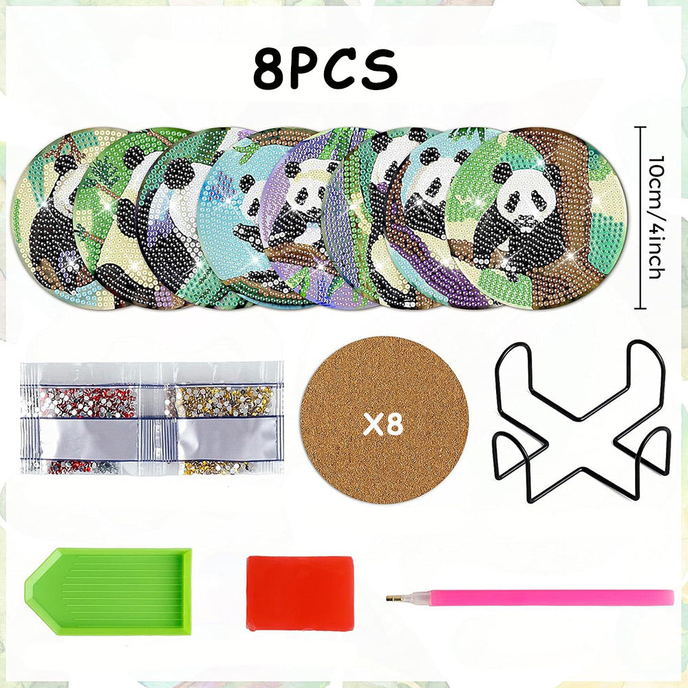 Panda Diamond Painting Onderzetters 8 Stuks