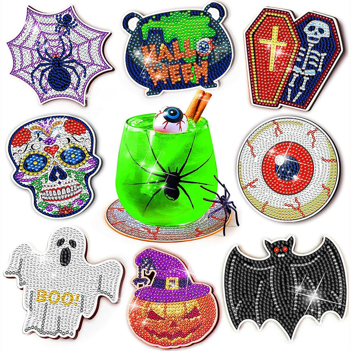 Halloween Pop Patroon Diamant Schilderij Onderzetters 8 Stuks