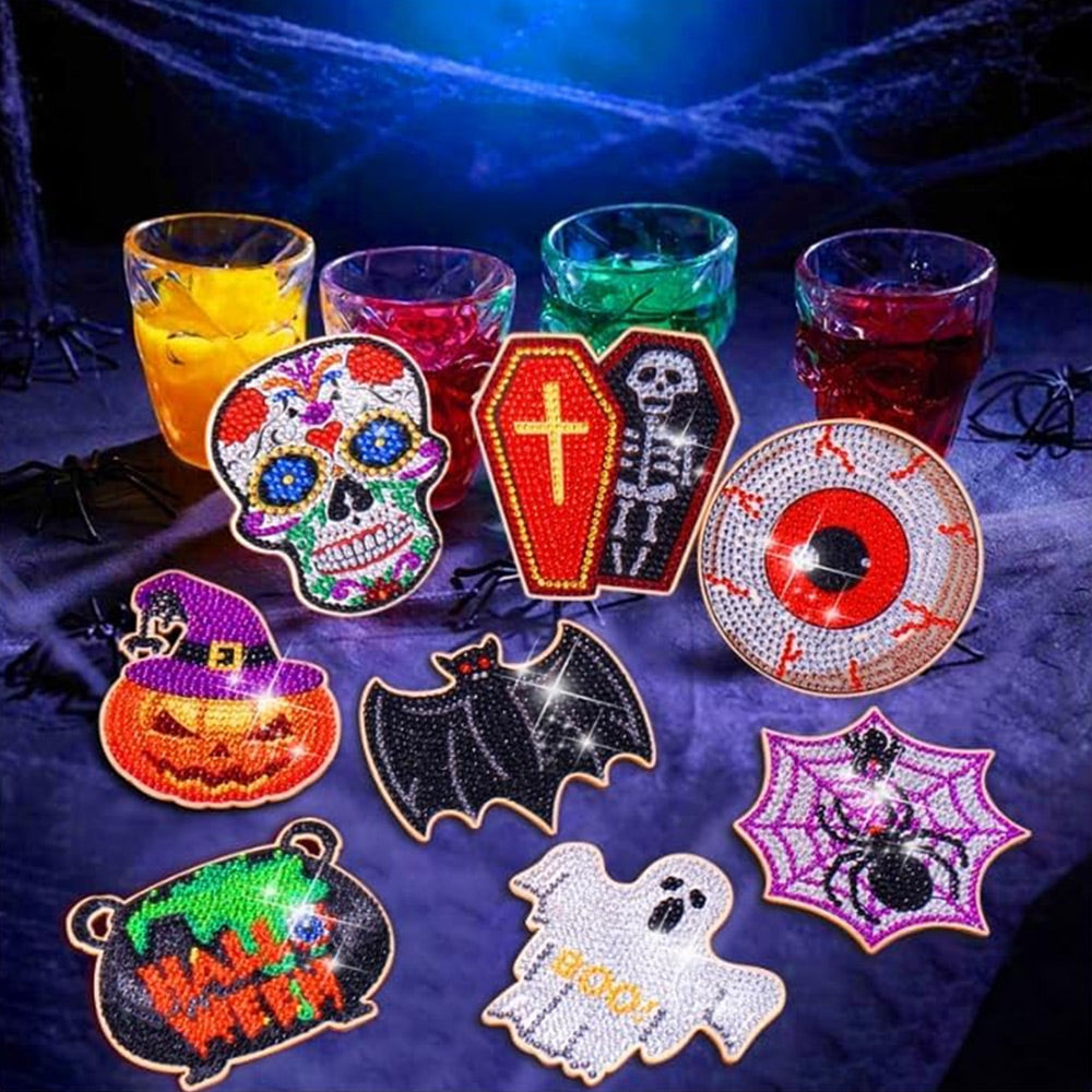 Halloween Pop Patroon Diamond Painting Onderzetters 8 Stuks