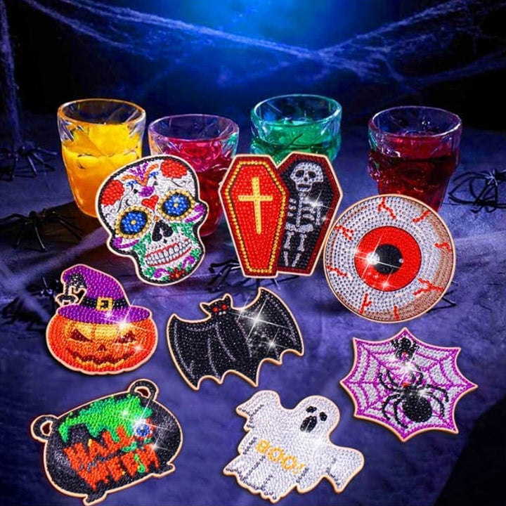 Halloween Pop Patroon Diamond Painting Onderzetters 8 Stuks