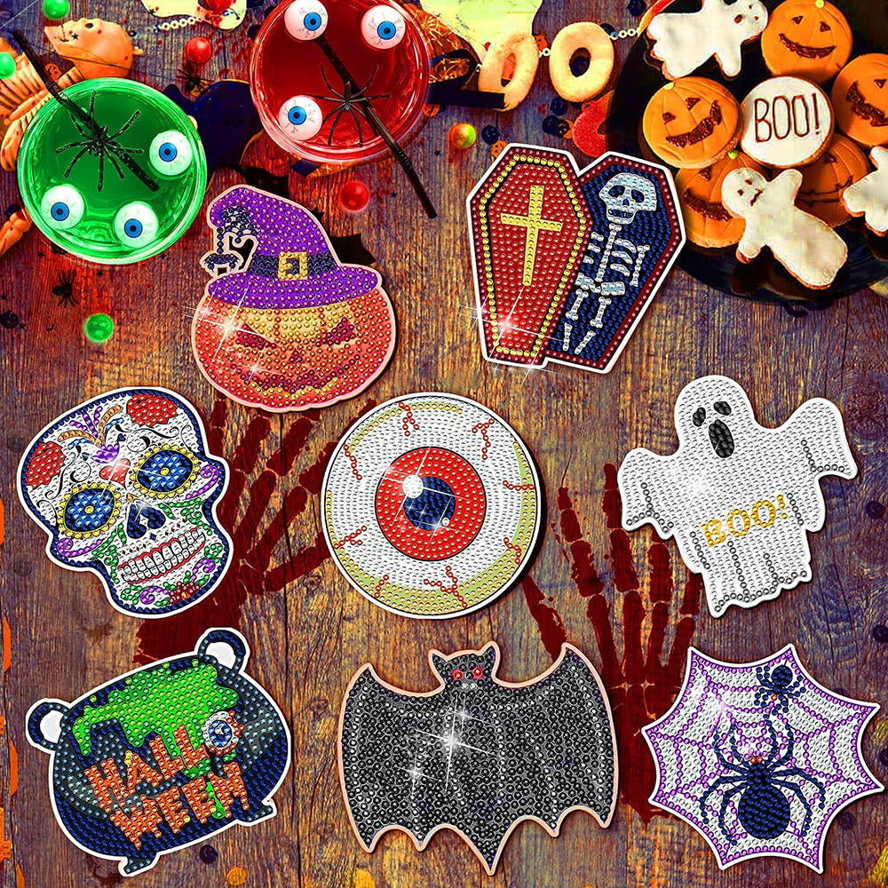 Halloween Pop Patroon Diamond Painting Onderzetters 8 Stuks