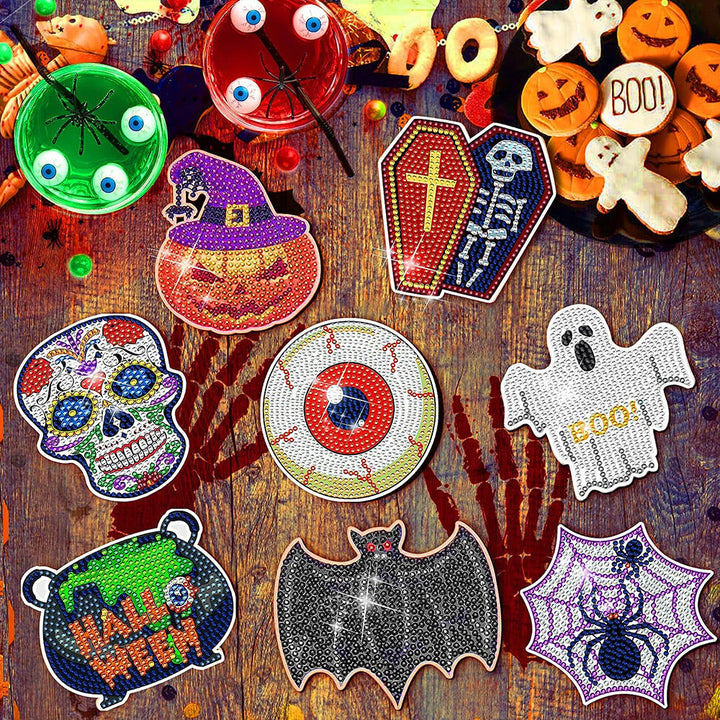 Halloween Pop Patroon Diamond Painting Onderzetters 8 Stuks