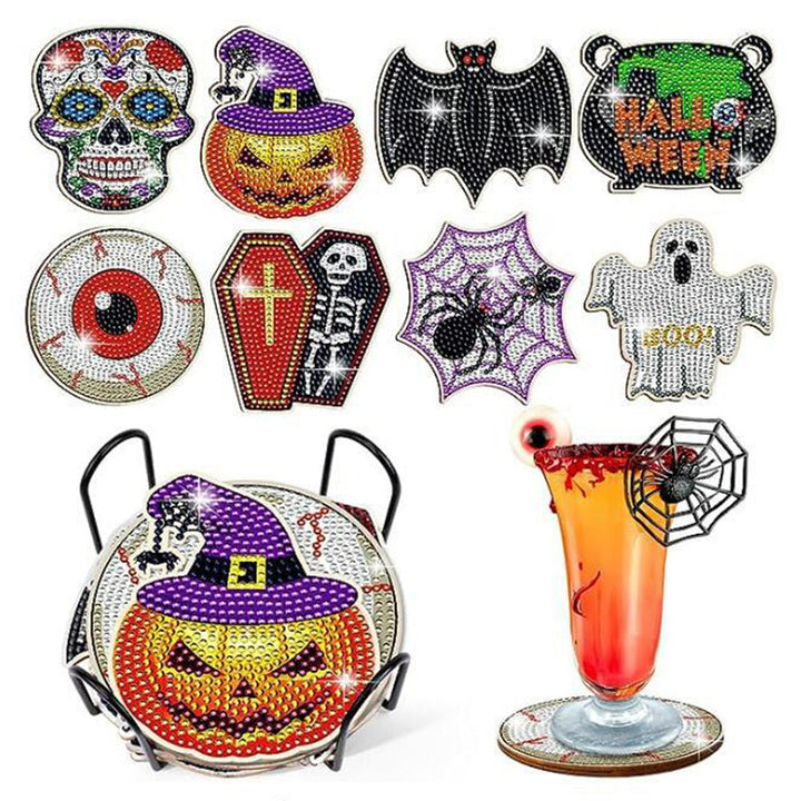 Halloween Pop Patroon Diamond Painting Onderzetters 8 Stuks