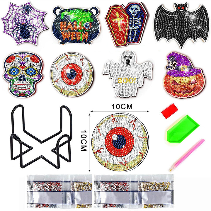 Halloween Pop Patroon Diamond Painting Onderzetters 8 Stuks