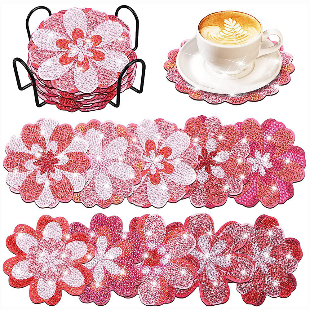 Roze Bloemen Diamant Schilderij Onderzetters 10 Stuks