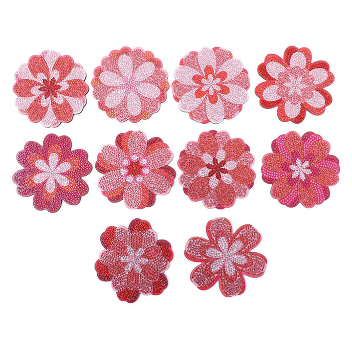 Roze Bloemen Diamond Painting Onderzetters 10 Stuks