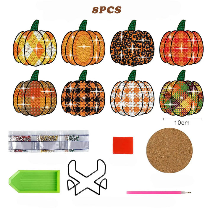 Halloween Pompoen Diamond Painting Onderzetters 8 Stuks