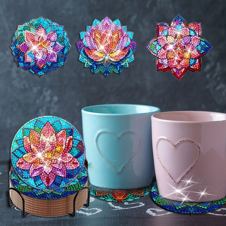 Kleurrijke Lotus Diamond Painting Onderzetters 8 Stuks