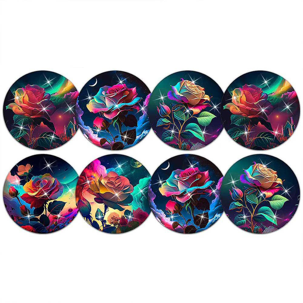 Nachtroos Diamond Painting Onderzetters 8 Stuks